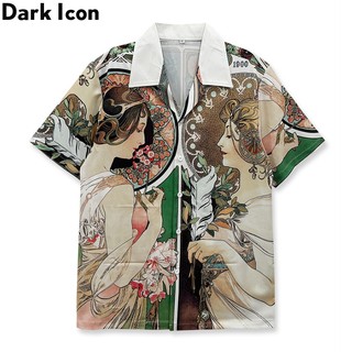 Dark Icon 新品夏季男士短袖襯衫 3D 藝術印花休閒假日沙灘 T 恤男士襯衫時尚街頭服飾