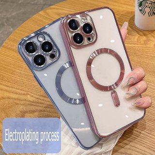 高品質電鍍磁性透明手機殼,帶相機鏡頭保護膜,相容 iPhone 13 14 Pro Max 14 Plus 矽膠保護殼保