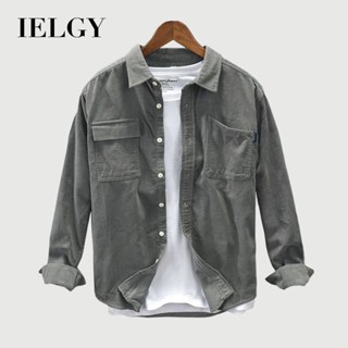 IELGY 男士燈芯絨長袖襯衫男士薄外套新款休閒百搭工作襯衫