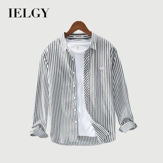 IELGY 新款時尚潮流上衣男士條紋長袖襯衫
