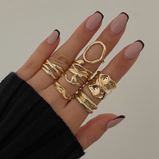 歐美跨境ins風液態金屬褶皺開口戒指女設計感不規則熔岩指環Rings