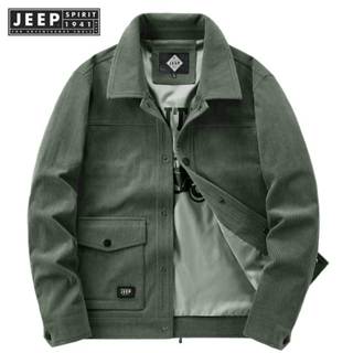 JEEP SPIRIT 1941 ESTD立領男士秋季燈芯絨薄款寬鬆休閒外套