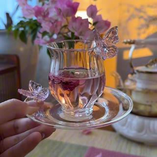 ✨ 創意高顏值少女心玻璃杯 夢幻蝶舞雙層隔熱玻璃杯 咖啡杯 高硼矽耐熱透明少女心水杯 下午茶杯 創意蝴蝶浮雕隨行杯