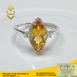 HANLE 天然侯爵夫人切割黃水晶和紫水晶戒指,帶證書和盒子,具有 S925 設定