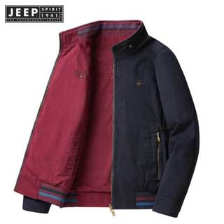 JEEP SPIRIT 1941 ESTD 秋季男士雙面軍裝夾克休閒男士棉質風衣外套時尚男士商務夾克品牌服裝