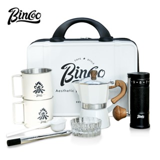 BINCOO 咖啡壺戶外旅行套裝 單閥摩卡壺帶咖啡手提箱 野營咖啡器具便攜式咖啡器具套裝 3人份