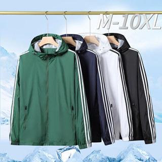 M-10XL 2025夏季新品防水速乾透氣連帽薄款外套休閒戶外三條槓風衣