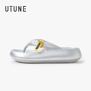 UTUNE 男士銀色拖鞋人字拖柔軟平底拖鞋亮色厚底防滑橡膠沙灘拖鞋女士 2025 新款