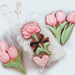 創意鬱金香康乃馨花朵曲奇刀模具玫瑰愛心花朵愛心餅乾郵票糖霜餅乾翻糖蛋糕烘焙工具返校