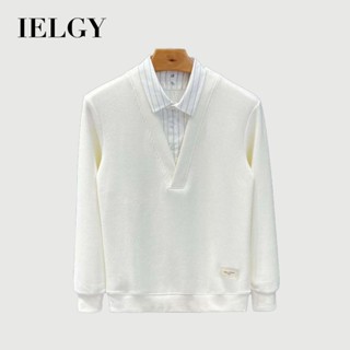 IELGY 秋冬男士時尚毛衣假兩件新款襯衫領拼接打底上衣男