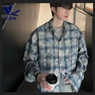 韓版 水洗復古 做舊亞麻格紋短袖襯衫 透氣寬鬆慵懶風外套 潮流男款 條紋襯衣 百搭夏季上衣 棉麻質感