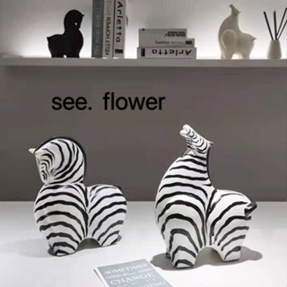 【SEE✿ FLOWER】設計師創意黑白條紋馬擺件簡約現代家居客廳玄關樣板房飾品 物擺件陶瓷手繪斑馬黑白馬家居裝飾 現代