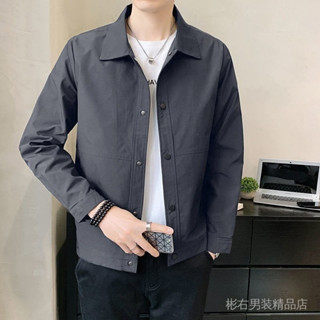 男士秋季外套2025新款男春秋款潮牌翻領韓版修身夾克休閒薄款上衣
