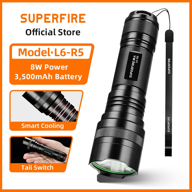 SUPERFIRE L6-R5 8W 鋁合金可充電 LED 手電筒強光遠射手電筒帶 3500mAh 電池