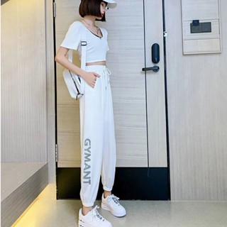 潮流夏季薄款九分褲女速乾束腳白色防蚊褲燈籠休閒褲子冰絲運動褲女寬鬆