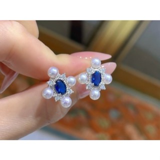 天然海水珍珠耳環 天然色海水Baby Akoya～古典韻味“皇家藍”K金工藝純銀版 4—4.5mm正圓強光無瑕ML