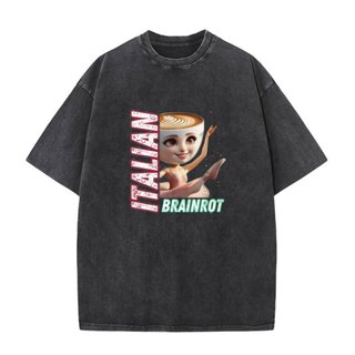 義大利 Brainrot Meme T 恤芭蕾舞女演員卡布奇納禮物搞笑咖啡美學 T 恤男士女士水洗復古休閒卡通卡哇伊 T
