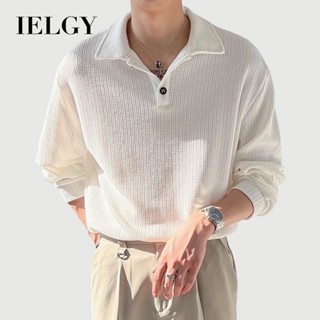 IELGY 春秋男士長袖t恤polo領韓版寬鬆潮牌休閒打底上衣