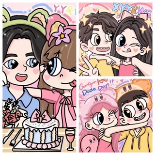 MOZI ✨40*50cm /30*40cm 情侶可愛動畫人物數字油畫diy高顏值手工畫填色畫數字畫手繪畫塗色畫解壓畫丙