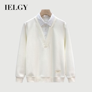 IELGY 陽光內搭上衣男秋冬新款時尚品牌時尚帥氣假兩件套襯衫領毛衣