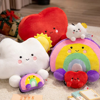 JAMXUN 35 釐米可愛太陽雲毛絨枕頭彩虹靠墊卡哇伊填充蓬鬆太陽 Peluches 家居裝飾包掛件鑰匙扣兒童玩具
