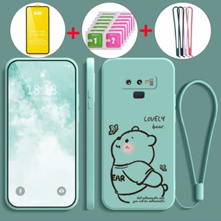 SAMSUNG note 9 手機殼軟殼液體矽膠保護套防震保護套新設計美學蝴蝶熊帶 9D 軟膜 YTMHDXX01