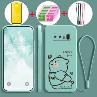SAMSUNG note 8 手機殼軟殼液體矽膠保護套防震保護套新設計美學蝴蝶熊帶 9D 軟膜 YTMHDXX01