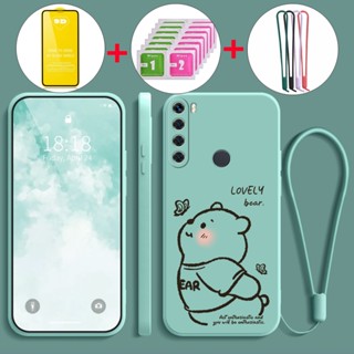 Redmi note 8 手機殼軟殼液體矽膠保護套防震保護套新設計美學蝴蝶熊帶 9D 軟膜 YTMHDXX01