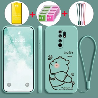 XIAOMI Redmi 適用於 redmi 9a 小米紅米 9 手機殼軟殼液體矽膠保護套防震保護套新設計美學蝴蝶熊帶