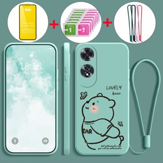 適用於 oppo a60 4g 手機殼軟殼液體矽膠保護套防震保護套新設計美學蝴蝶熊帶 9D 軟膜 YTMHDXX01
