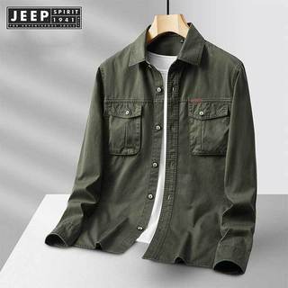 JEEP SPIRIT 1941 ESTD 新款 100% 棉軍裝襯衫男士長袖休閒男工裝工作襯衫 M-4XL