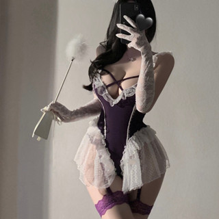 ▲Resistu 性感睡裙睡衣女 法式蕾絲純欲紫色連身裙 情趣內衣qqny 誘惑制服套裝 約會戰袍