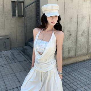 韓版夏季新品街頭潮流性感套裝女裝緊身掛脖露背無袖吊帶背心+性感疊穿抹胸上衣兩件套