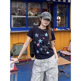 【NZN】美式復古正肩海星印花短袖T恤女短版休閒顯瘦寬鬆夏季上衣
