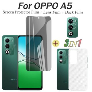 OPPO A5X鋼化玻璃OPPO A5螢幕保護膜OPPO A5 Pro相機鏡頭保護膜全覆蓋螢幕磨砂隱私玻璃3合1碳纖維背