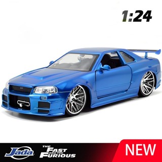 JADA 1:24 速度與激情天際線 GTR R34 2002 合金汽車壓鑄和玩具車汽車模型兒童微型比例模型車