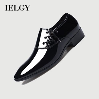 IELGY 新款尖頭皮鞋男士商務正裝閃亮休閒鞋