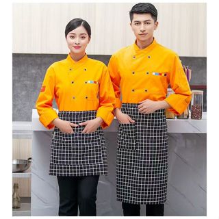 橙色廚師外套廚師襯衫長袖夾克餐飲服務員貝克工作服服務員餐廳上衣不包括圍裙