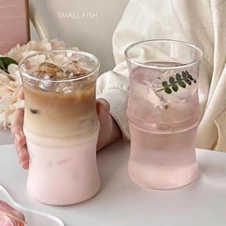 *small fish* 現貨 家用高硼矽透明玻璃竹節單層玻璃果汁飲料咖啡耐熱玻璃喝水杯子