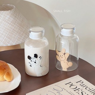 *small fish* 現貨 學生密封隨手杯 玻璃杯 女生水杯 卡通網紅可愛咖啡杯子 冷萃便攜杯子 環保