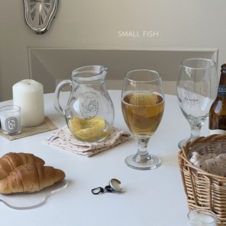 *small fish* 現貨 法式字母簡約手繪鬱金香玻璃杯 小清新啤酒杯 咖啡杯 家用冷飲果汁杯