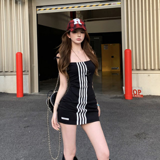 韓版夏季新品街頭潮流性感\吊帶洋裝女裝緊身無袖包臀緊身洋裝