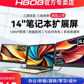 現貨特惠# 便攜顯示器 可攜式螢幕 小螢幕 HBOB筆記本電腦擴充套件螢幕便攜式顯示器外接三折疊拓展炒股雙副分屏