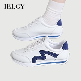 IELGY 時尚休閒鞋2025新款拼色白色學生繫帶跑步運動鞋
