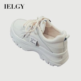 IELGY 白色老爹鞋女新款平底厚底增高休閒時尚純色運動鞋