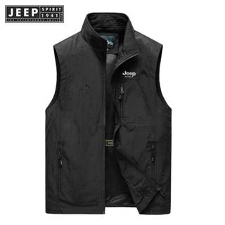JEEP SPIRIT 1941 ESTD 春季新款男士馬甲戶外休閒純色背心年輕中年攝影釣魚休閒背心外套男