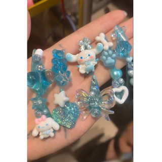玉桂狗三麗鷗Y2K 藍色可愛手工佩戴人造假指甲穿戴甲可拆卸可重複使用