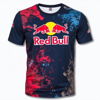 RED BULL 新款時尚夏季男士休閒圓領T恤紅牛公式賽車3D印花T恤中性街頭休閒運動短袖T恤上衣