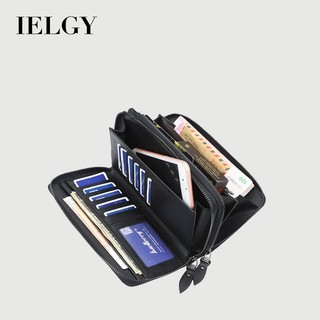 IELGY 男士雙拉鍊長款商務錢包多卡槽