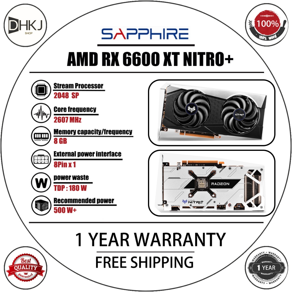 二手藍寶石 AMD RX 6600 XT NITRO+ / PULSE 8GB GDDR6 遊戲 GPU 顯卡 1 年保